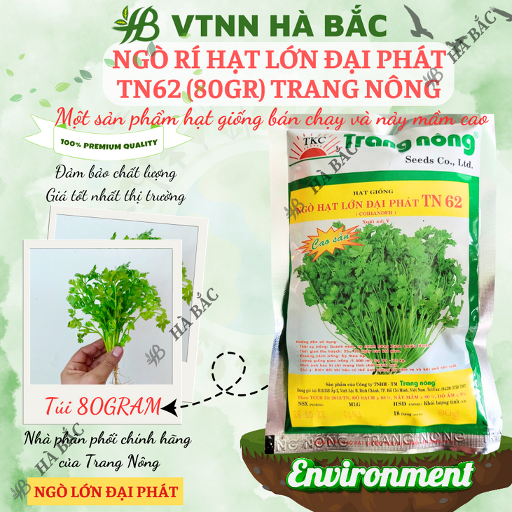 Ngò Lớn Đại Phát TN62 Trang Nông (80gram),  hạt giống nảy mầm tốt, năng suất cao, trông quanh năm - Hạt giống Hà Bắc