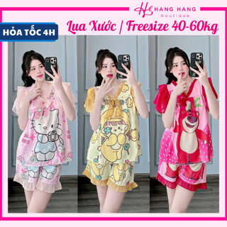 Đồ ngủ nữ 40-60kg, pijama đùi ngắn tay voan xòe cổ bèo lụa xước mềm mát 60CC19, đồ bộ nữ đồ mặc nhà tiểu thư dễ thương