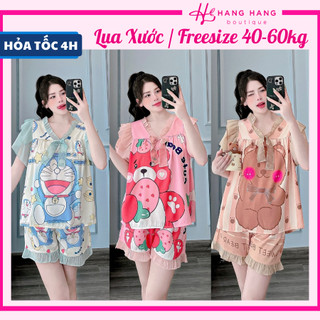 Đồ ngủ nữ 40-60kg, pijama đùi ngắn tay voan xòe cổ bèo lụa xước mềm mát 60CC19, đồ bộ nữ đồ mặc nhà tiểu thư dễ thương
