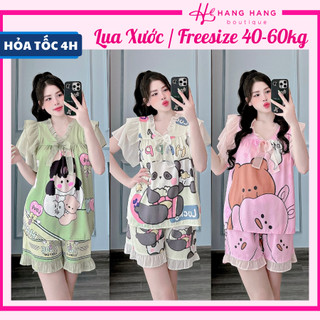 Đồ ngủ nữ 40-60kg, pijama đùi ngắn tay voan xòe cổ bèo lụa xước mềm mát 60CC19, đồ bộ nữ đồ mặc nhà tiểu thư dễ thương