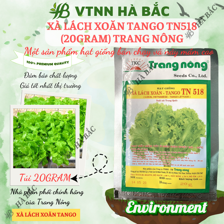 Xà Lách Xoăn Tango TN518 Trang Nông (20gram), hạt giống nảy mầm tốt, năng suất cao, trông quanh năm - Hạt giống Hà Bắc