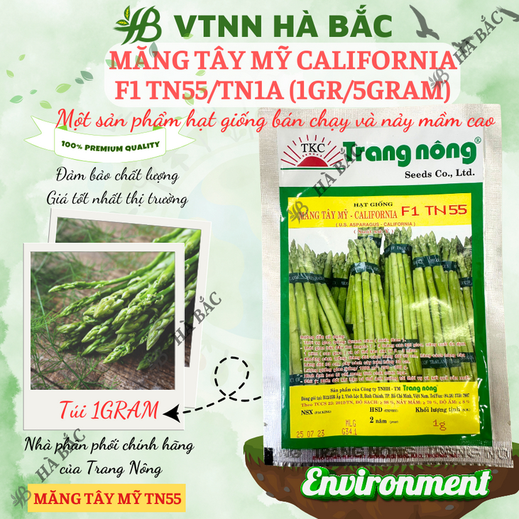 Măng Tây Mỹ California F1 TN55/TN1A Trang Nông (1gr/5gr), hạt giống nảy mầm tốt, năng suất cao, trông quanh năm