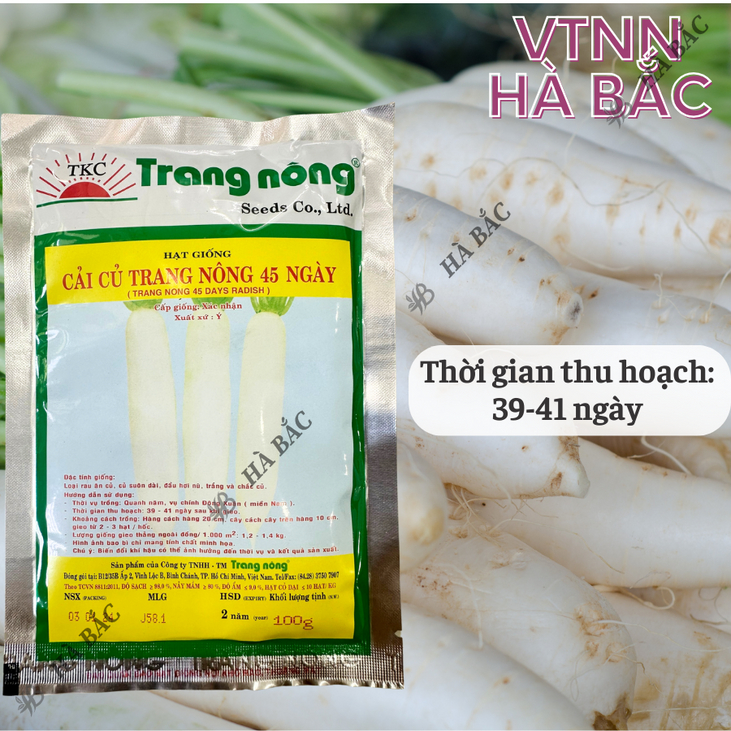 Cải Củ 45 Ngày Trang Nông (100gr), hạt giống nảy mầm tốt, năng suất cao, trông quanh năm - Hạt giống Hà Bắc