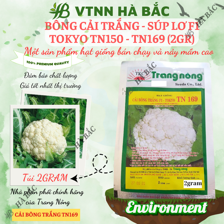 Bông Cải TRẮNG - Súp Lơ F1 Tokyo TN150 - TN169 Trang Nộng (2gr), hạt giống nảy mầm tốt, năng suất cao, trông quanh năm