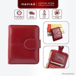 LOM HAVIAS bóp dáng ngang khoá Zip mạ đồng chắc chắn da bò Nappa thật 100%