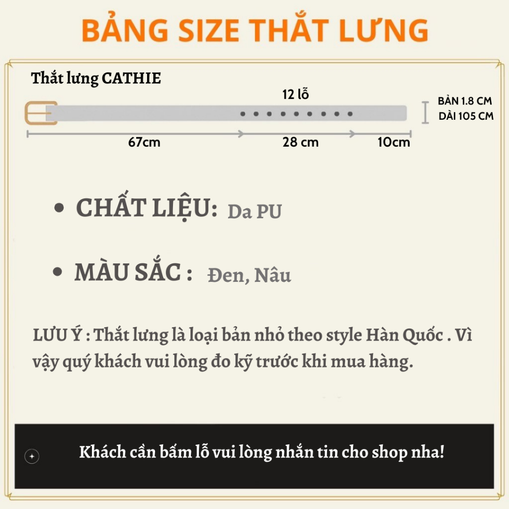 Thắt lưng da nam nữ đai váy nữ dây nịt bản nhỏ 1.8cm CATHIE mặt đồng da xịn dày dặn phối blazer, đầm thời trang Horizon