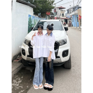 Áo sơ mi trắng dài tay phối cổ xanh Yến Tee Shop chất mát #019