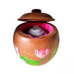 Bình ủ trà gỗ dừa vẽ hoa sen, Bình trà 0,7 - 0,9 lít, Sản phẩm được tiện nguyên khối từ gỗ dừa già, Sử dụng bền đẹp — ảnh 2