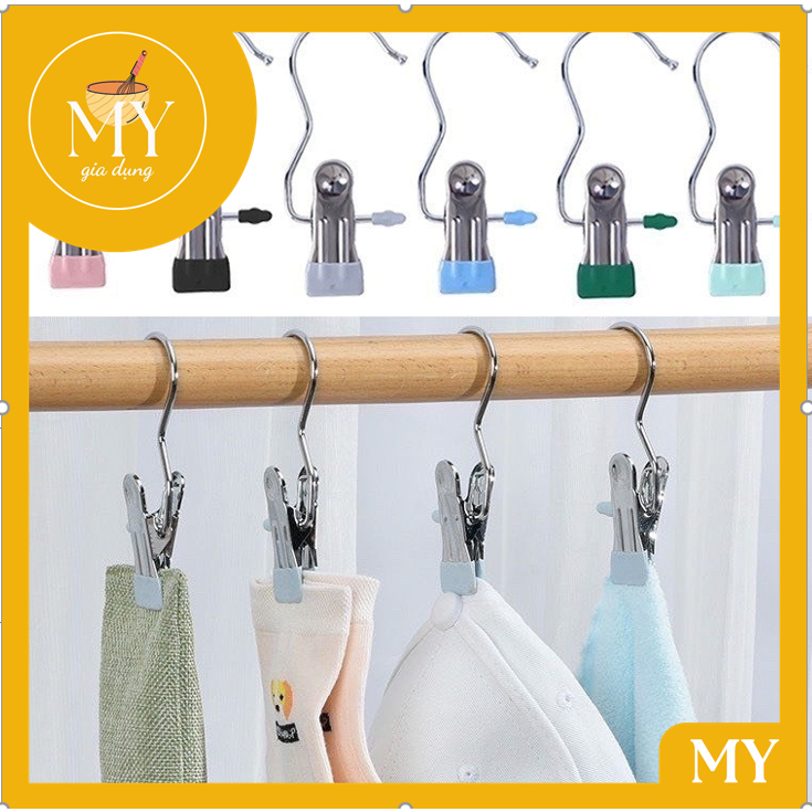 Combo 5Móc kẹp đơn dùng để kẹp cố định quần áo, tất-Móc 1 kẹp đa năng bằng thép k gỉ treo quần áo gọn gàng