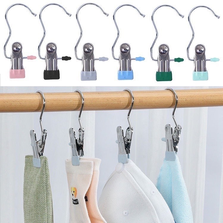 Combo 5Móc kẹp đơn dùng để kẹp cố định quần áo, tất-Móc 1 kẹp đa năng bằng thép k gỉ treo quần áo gọn gàng