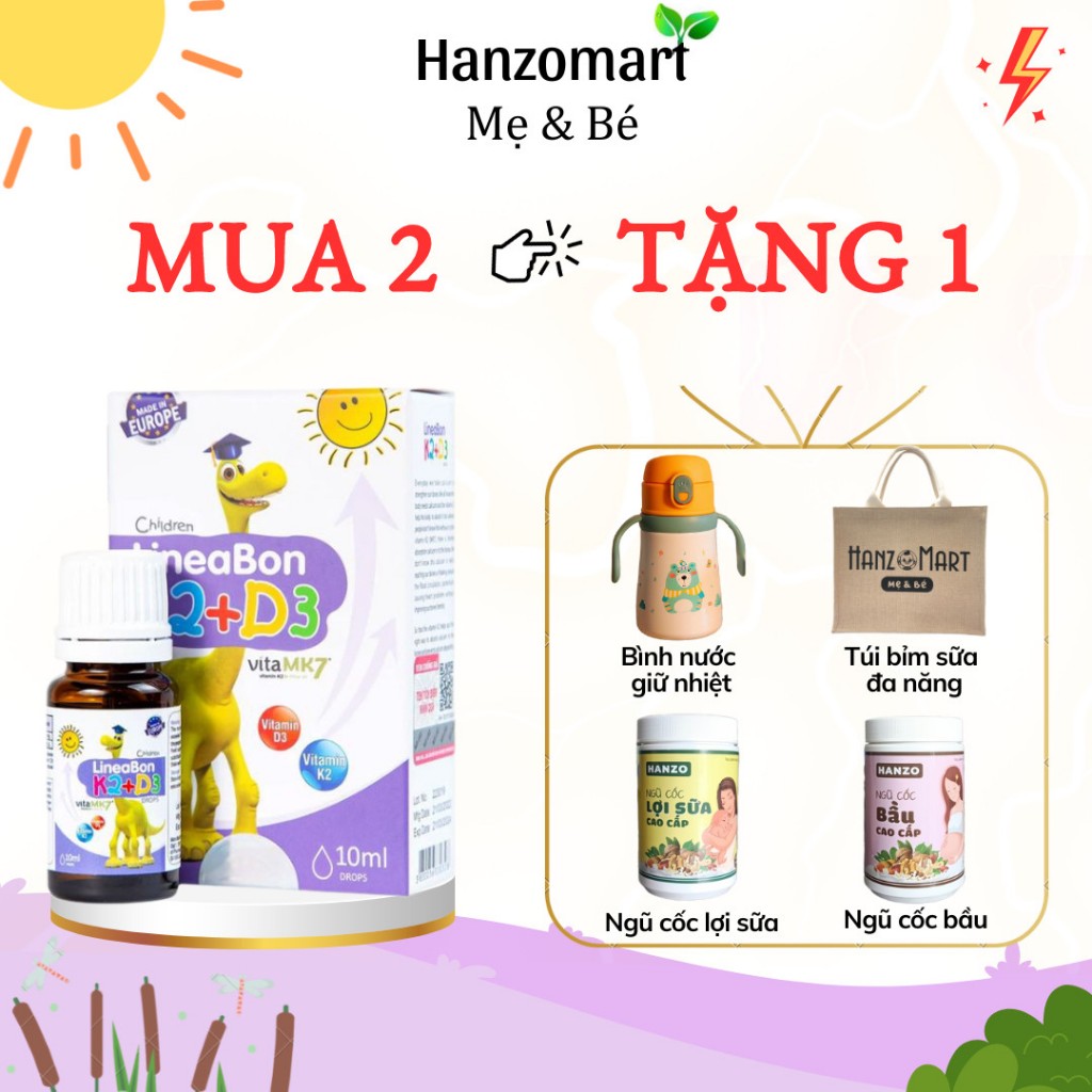 Combo 2 lọ Lineabon K2 D3 bổ sung vitamin D3 K2 giúp tăng hấp thu canxi cho trẻ - tặng quà