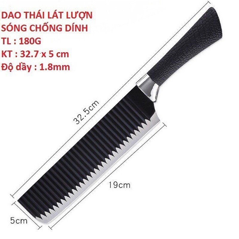 Dao cắt thái rau củ, cắt rau câu, bánh hình gợn sóng mũi ngang, cán cao su - Dao làm bếp tạo hình gợn sóng bằng thép kgỉ
