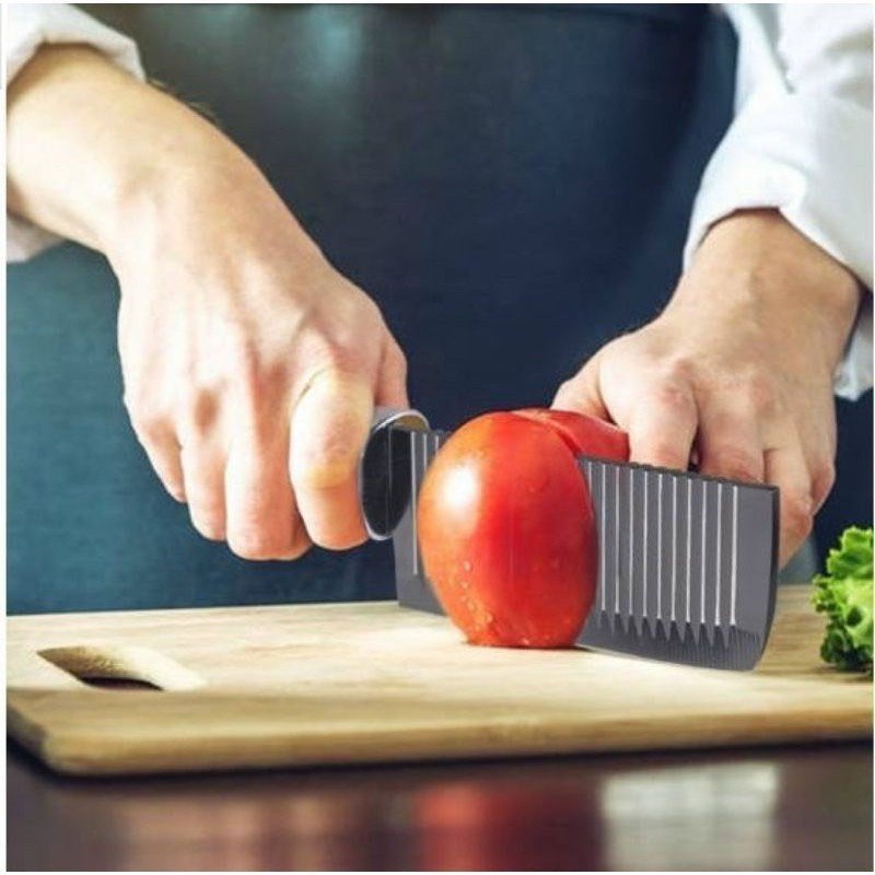 Dao cắt thái rau củ, cắt rau câu, bánh hình gợn sóng mũi ngang, cán cao su - Dao làm bếp tạo hình gợn sóng bằng thép kgỉ