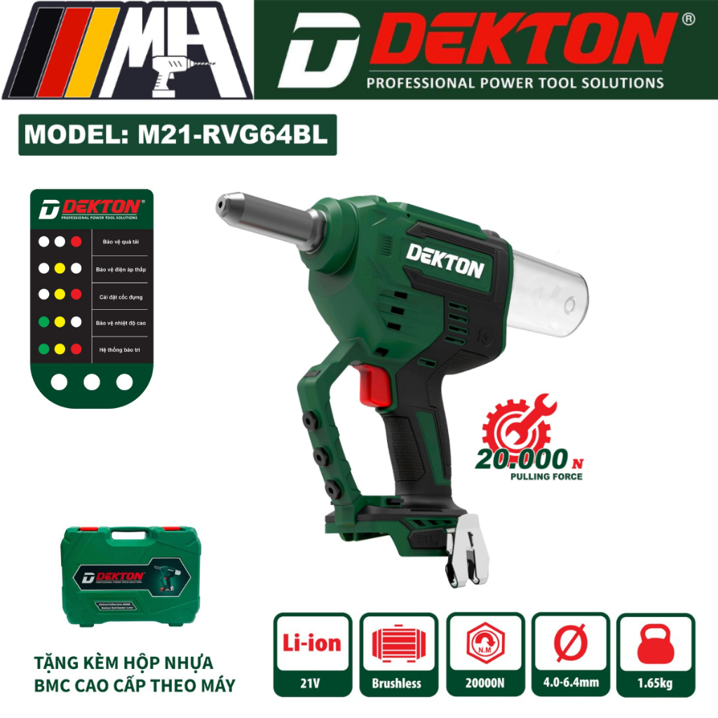 Máy Rút Đinh Dùng Pin 21V Dekton M21-RVG64BL - Motor Brushless - Lực ...