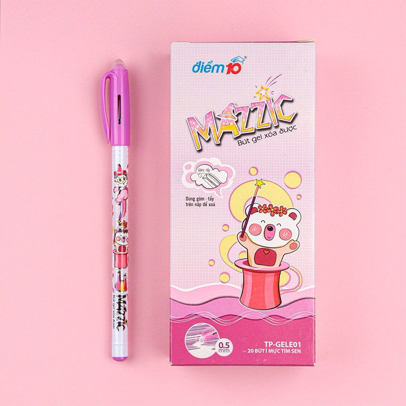Combo 20 bút Mazzic Điểm 10 có đầu tẩy xoá được sẵn 3 màu xanh đen Tím