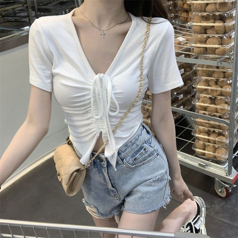 Áo Croptop Bigsize Rút Dây,Áo Thun Rút Ngực Big Size Tay Ngắn Vải Dệt Kim Thun Gân Lên Phom Dễ Thương G42