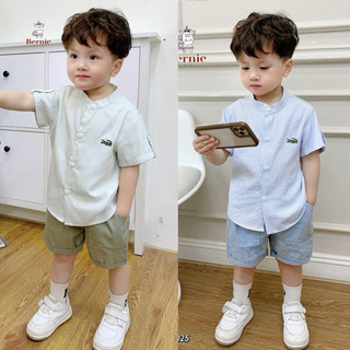 Bộ sơ mi bé trai họa tiết kẻ thêu cá sấu phù hợp đi học đi chơi chất thô cotton mát mẻ 1-6 tuổi (9-23kg) N0090 BUNNYKIDS