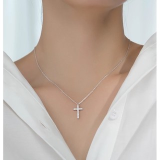 Dây chuyền nữ unisex titan xích mảnh phối mặt thánh giá đính đá trắng lấp lánh không gỉ WN2445 BY ACCESSORIES