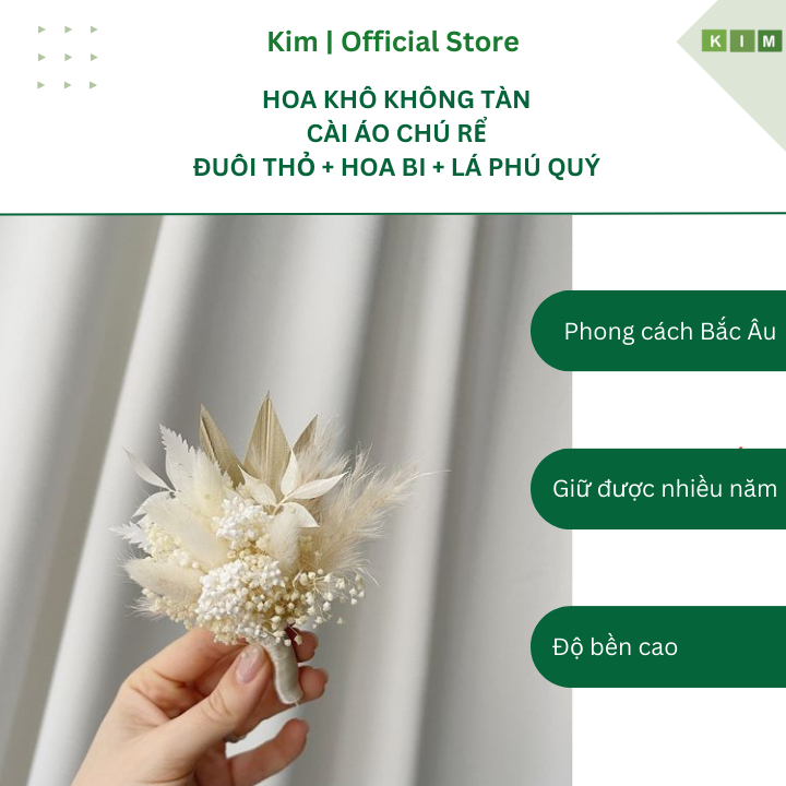 Hoa thật cài áo chú rể - Hoa thật không tàn phong cách Bắc Âu - Cỏ đuôi ...