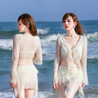 Bộ Đồ Bơi Bikini 3 Mảnh Có Dây Đeo Phối Ren Nâng Ngực Thời Trang