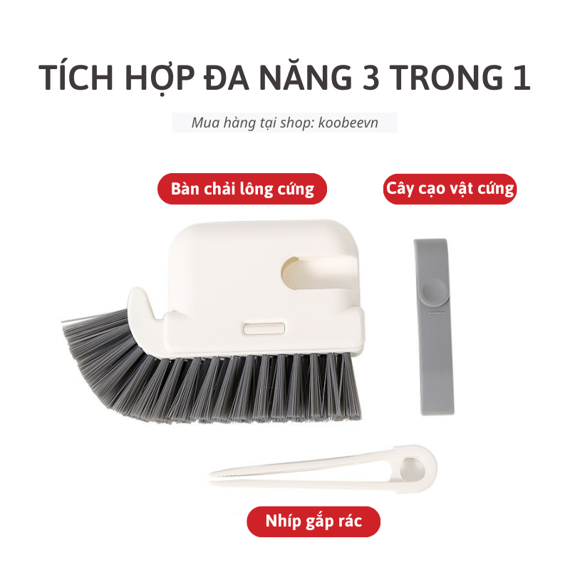 Bàn chải cọ rửa nhà tắm nhà bếp lông cứng có tay cầm kèm nhíp gắp rác đa năng tiện lợi | 040