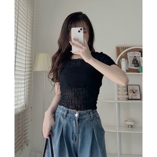 Áo lưới ren HOA VIỀN NỔI BUỘC DÂY LƯNG SEXY