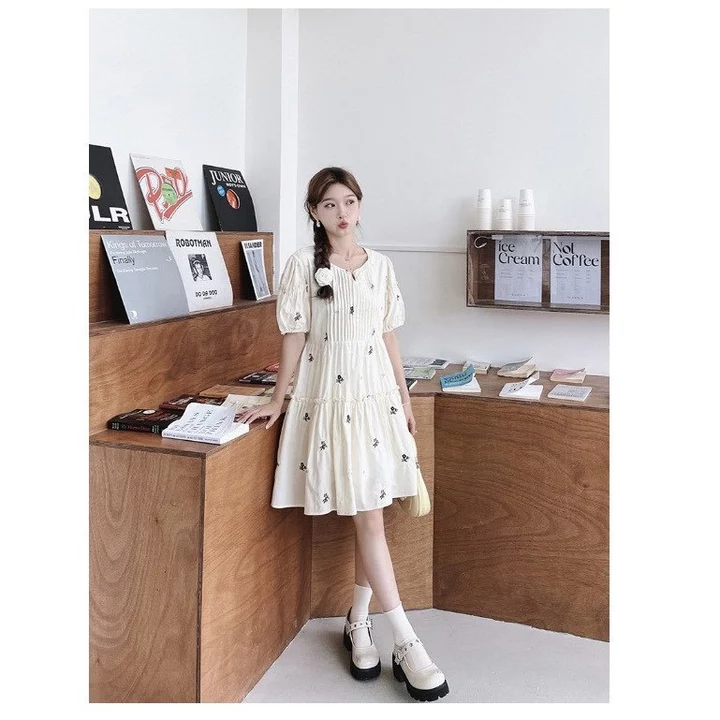 Váy bầu hoa nhí, đầm bầu thời trang dáng babydoll hoa nhí kiểu dáng Hàn Quốc họa tiết hoa vintarget