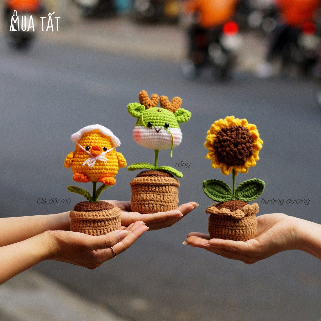 [25 mẫu - sẵn] Chậu hoa len thú, hướng dương siêu đáng yêu Mua Tất ...