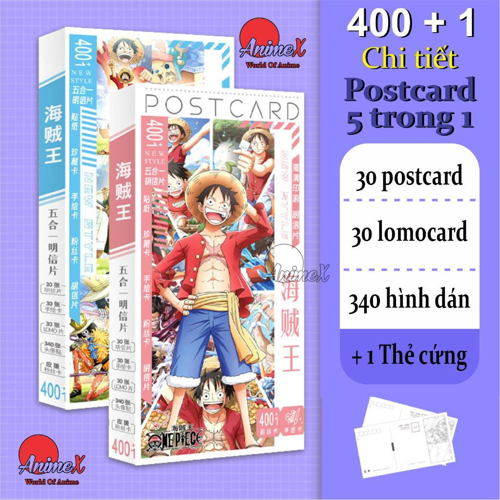 Hộp Postcard Bưu thiếp 401 Chi Tiết Nhiều Anime/Manga Onepiece Naruto Kimetsu No Jaiba Jujutsu Kaisen Spy X Family