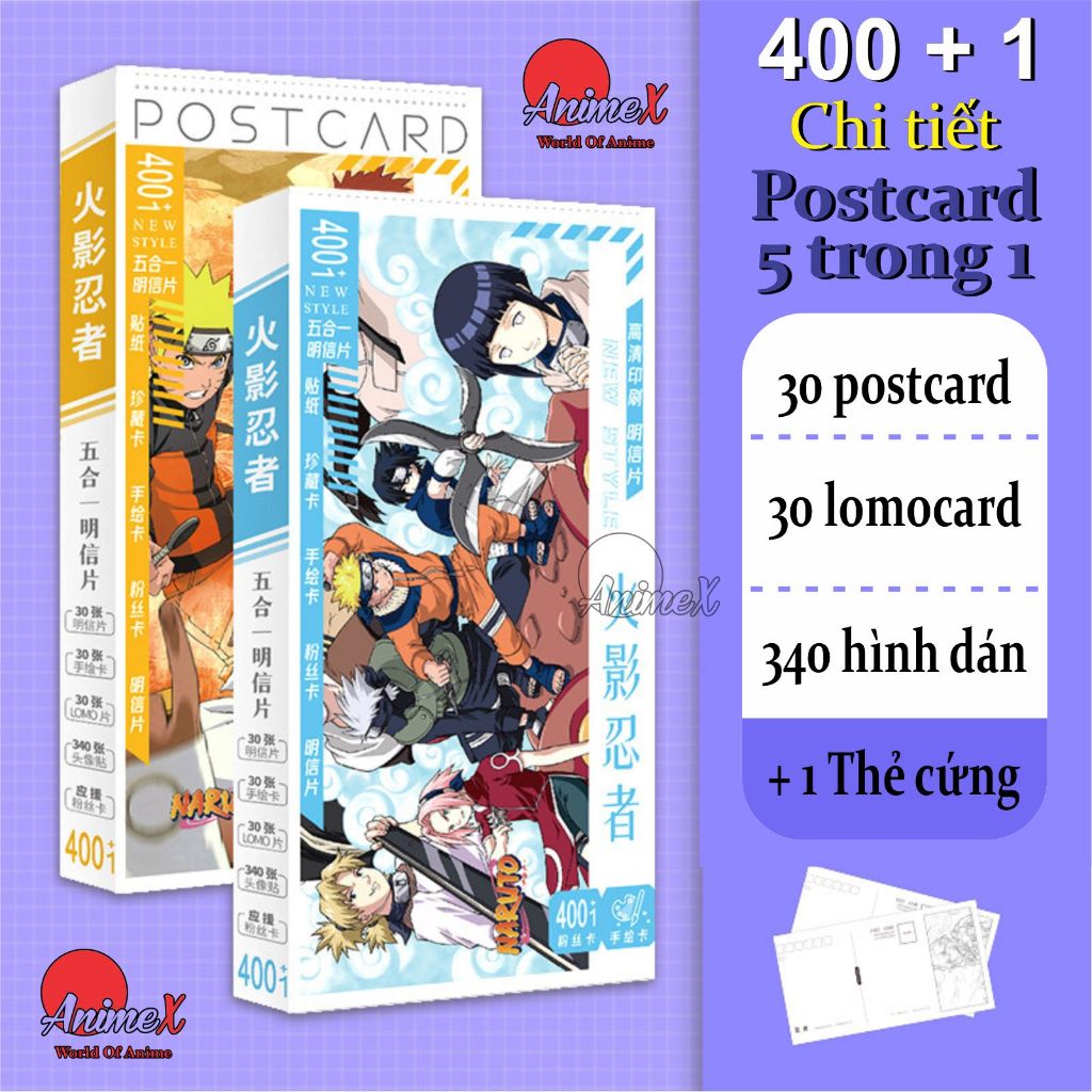 Hộp Postcard Bưu thiếp 401 Chi Tiết Nhiều Anime/Manga Onepiece Naruto Kimetsu No Jaiba Jujutsu Kaisen Spy X Family