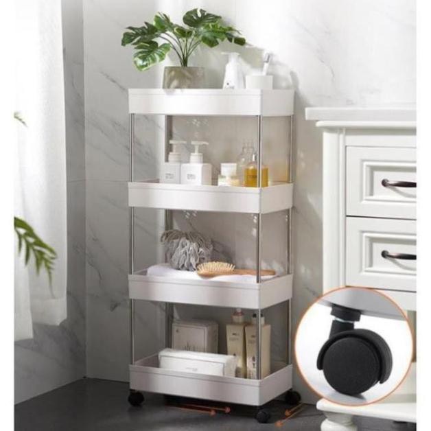 Kệ đựng đồ đa năng 3 tầng, kệ 4 tầng có bánh xe đẩy chuyên dụng cho spa, phòng tắm, bếp chất liệu inox cao cấp