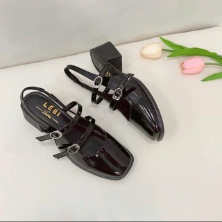 Giày hở gót 2 quai ngang đế vuông cao 4cm đa bóng tiểu thư mã V084