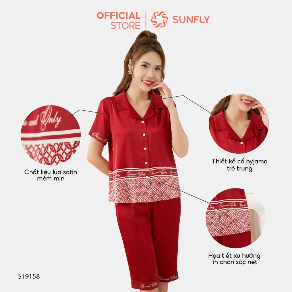 Ảnh Bộ pijamas nữ SUNFLY chất lụa màu dáng áo cộc quần ngố ST9158 2