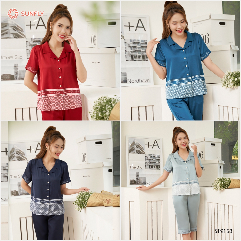 Ảnh Bộ pijamas nữ SUNFLY chất lụa màu dáng áo cộc quần ngố ST9158 3