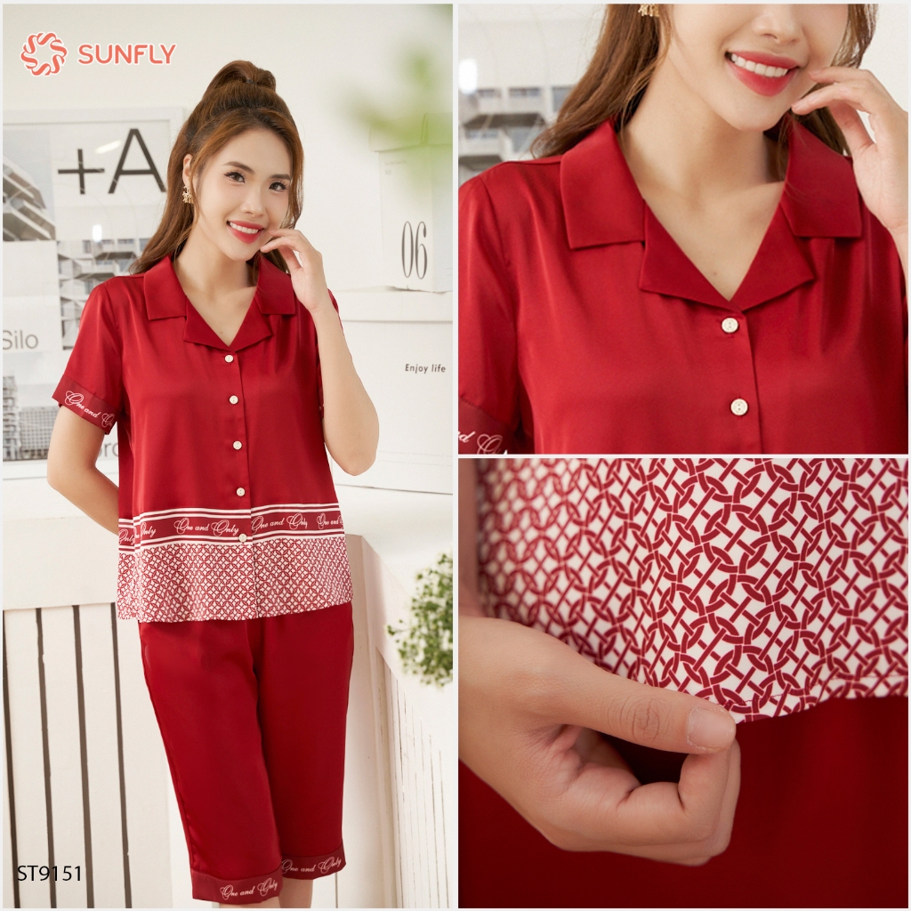 Ảnh Bộ pijamas nữ SUNFLY chất lụa màu dáng áo cộc quần ngố ST9158 4