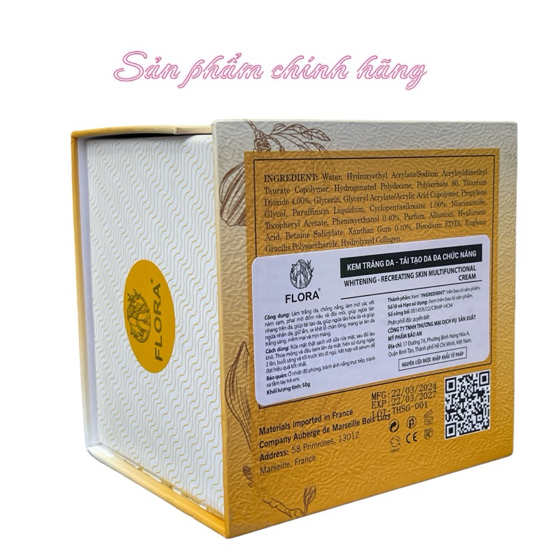 Kem FLORA trắng da và tái tạo da đa chức năng 50gram