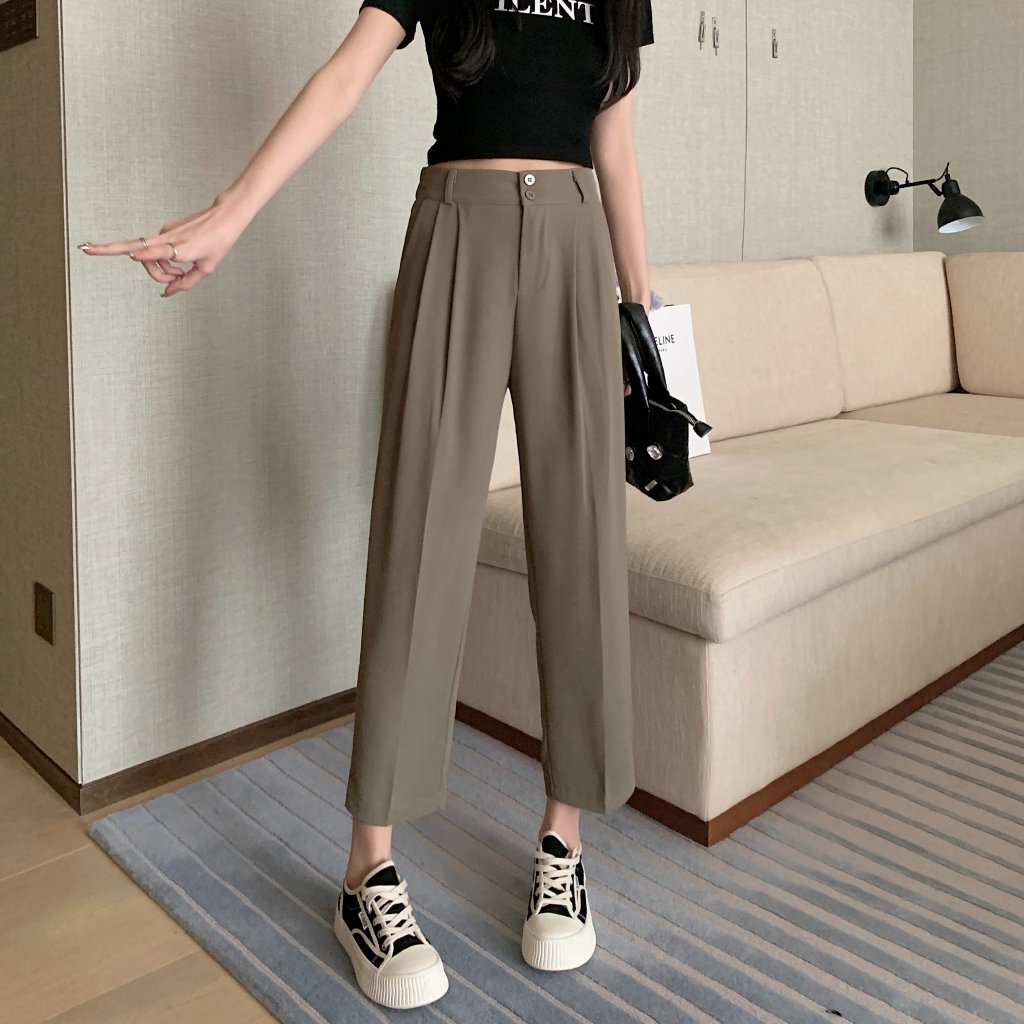 Quần baggy bigsize nữ xếp ly phần lưng eo chun co giãn khóa kéo có khuy big size 58kg-95kg Q17