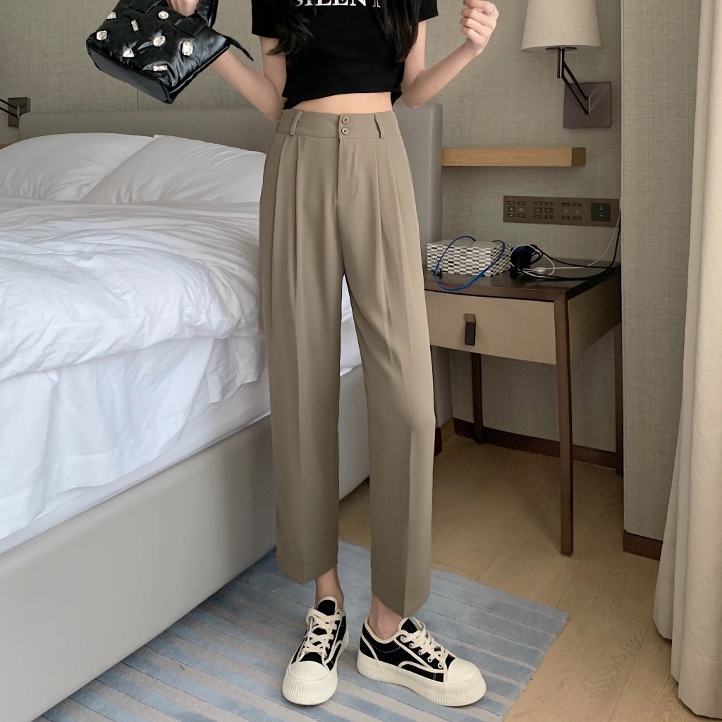 Quần baggy bigsize nữ xếp ly phần lưng eo chun co giãn khóa kéo có khuy big size 58kg-95kg Q17