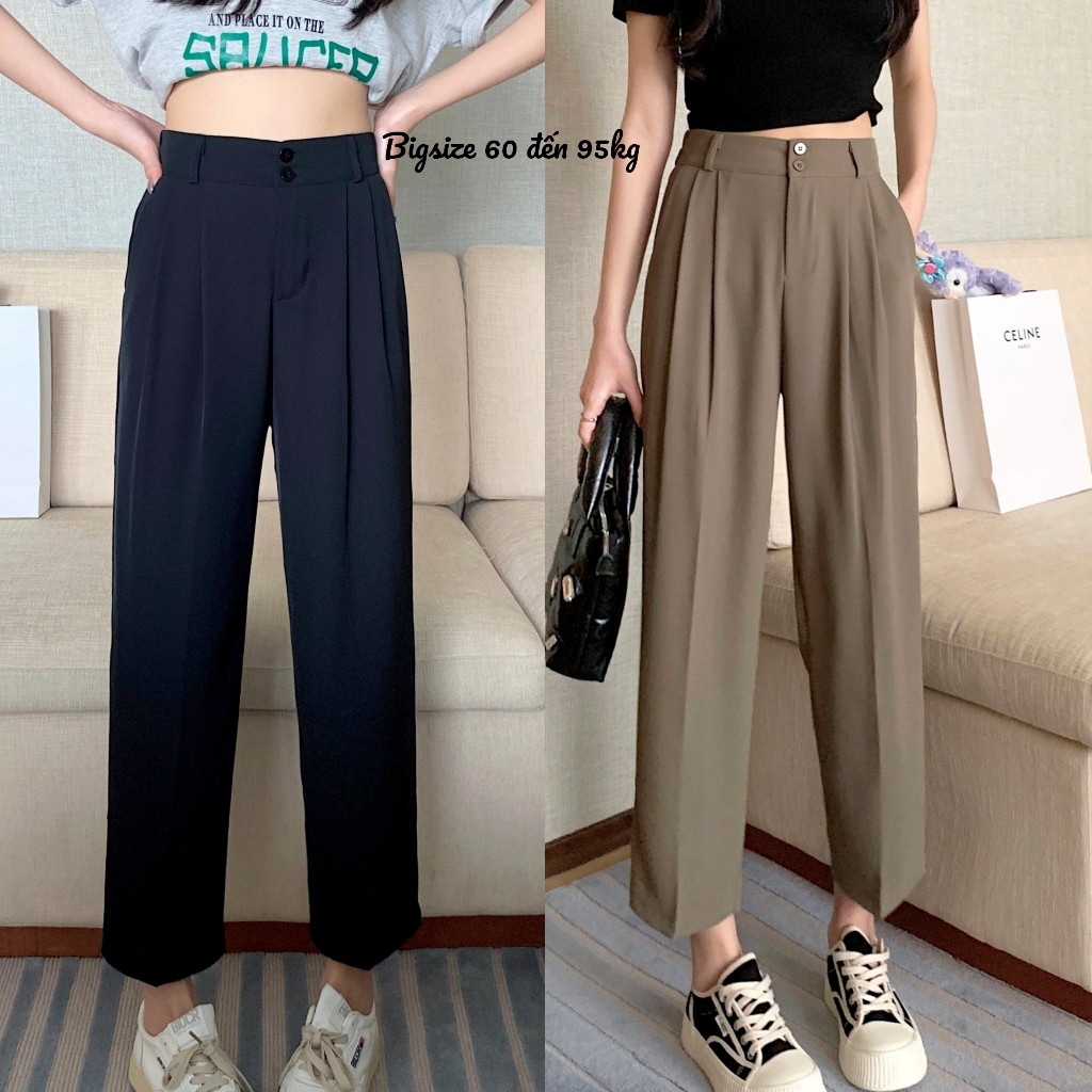 Quần baggy bigsize nữ xếp ly phần lưng eo chun co giãn khóa kéo có khuy big size 58kg-95kg Q17