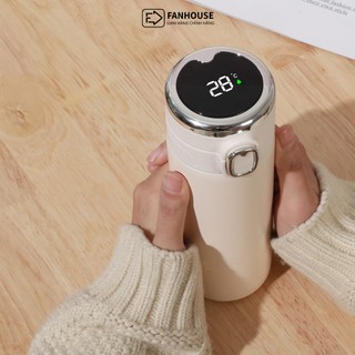 Bình giữ nhiệt khắc tên Fan House 420ml bình nước giữ nhiệt 12h inox 304 có màn hình nhiệt độ