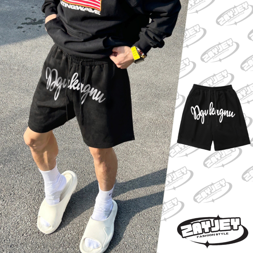 Quần Thun Ngố Nam Họa Tiết Chữ DgukAgu Nổi Bật Jayzey Short Nỉ Đùi Dày Dặn Có Túi Kết Hợp Dây Rút