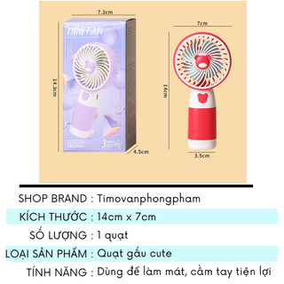 Quạt USB Tích Điện Sạc Mini Cầm Tay Để Bàn Hình Gấu Timo DDQ28
