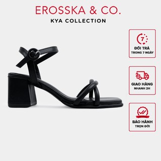 Erosska Kya - Giày sandal cao gót nữ mũi vuông quai đan phong cách đơn giản màu đen cao 6cm - EB072