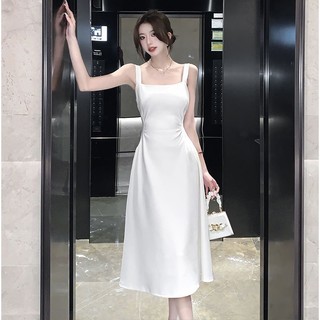 Váy dài hai dây bản to triết eo nữ tính chất liệu yumi hàn mềm mại co giãn nhẹ - Đấm váy dáng dài