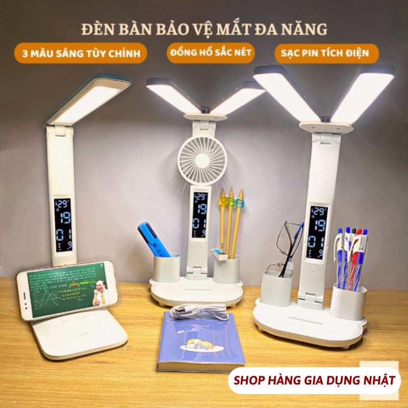 Đèn LED Để Bàn Đa Năng, Đèn Học Để Bàn Chống Cận Cao Cấp Với 3 Màu Sáng Và Đồng Hồ LCD Sắc Nét SP24