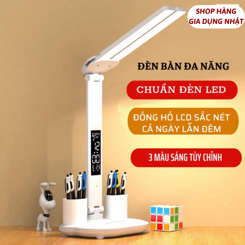 Đèn LED Để Bàn Đa Năng, Đèn Học Để Bàn Chống Cận Cao Cấp Với 3 Màu Sáng Và Đồng Hồ LCD Sắc Nét SP24