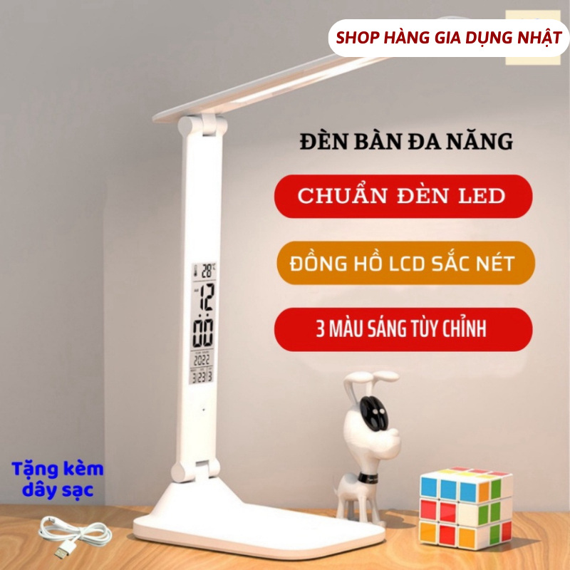 Đèn LED Để Bàn Đa Năng, Đèn Học Để Bàn Chống Cận Cao Cấp Với 3 Màu Sáng Và Đồng Hồ LCD Sắc Nét SP24