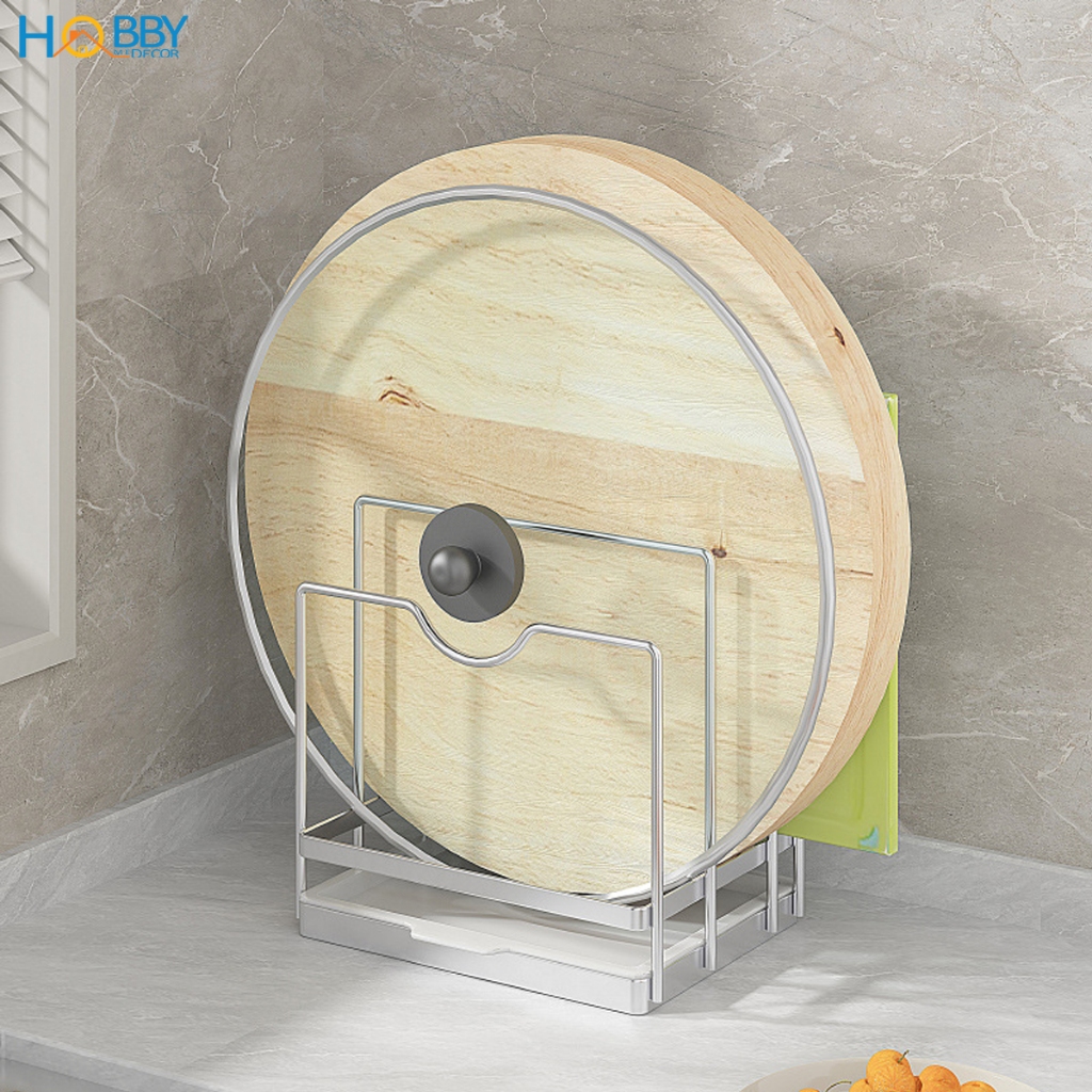 Kệ để nắp vung thớt 3 ngăn inox 304 Hobby home decor TT10 có khay nhựa