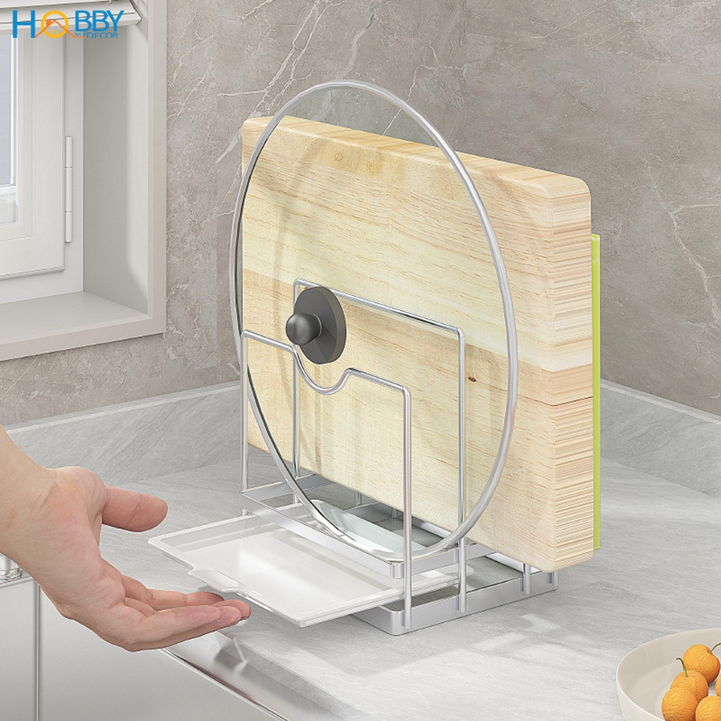 Kệ để nắp vung thớt 3 ngăn inox 304 Hobby home decor TT10 có khay nhựa