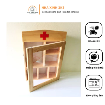 Tủ thuốc gia đình, tủ đựng thuốc treo tường gỗ tự nhiên, hộp đựng thuốc y tế siêu tiện dụng